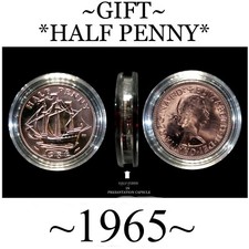 1965 HALF PENNY.POLISHED IN CAPSULE IDEAL BIRTHDAY GIFTS,PRESENTS,CELEBRATIONS.