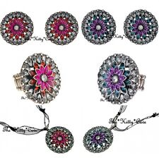 Vintage Bollywood Bling Ethnic Lotus Flower Crystals Necklace Earrings Ring Set