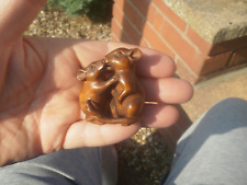 Hand Carved wood netsuke Mice pair kissing boxwood collectable figure