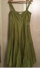 Bridesmaid Wedding KALIKO Linen Silk Lime Green Midi Dress 10 Net Petticoat VGC