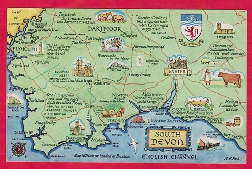 Map south devon colour - of,