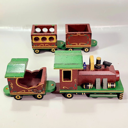 Vtg wooden train xmas decor - xmas,