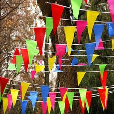 100M Multi Coloured Bunting Triangle Flags Polyester Party Rainbow Plastic