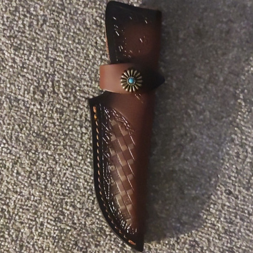 Brown tooled leather knife - brown,