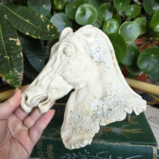 Vintage Stone Horse Head Statue Wall Plaque White Cream Equestrian Country House