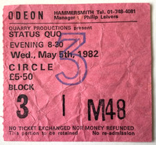 Status Quo - 20th Anniversary Wed 5th May 1982 Hammersmith Odeon Original Ticket