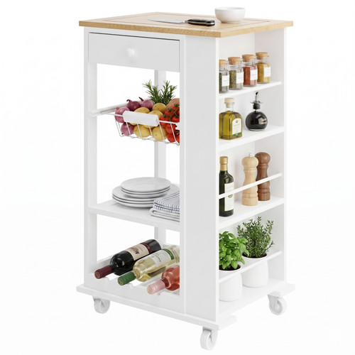 White bamboo kitchen trolley - bamboo,