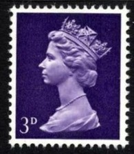SG729 3d Violet Gum Arabic ONE BAND Unmounted Mint GB Machin
