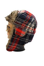 CLEARANCE Men Women Russian Winter Warm Trapper Aviator Hat Tartan Print Fur UK