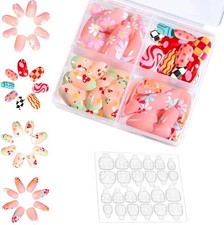 96Pcs Kids Press On Nails – Cute Fake Nail Set for Girls, Easy Stick On Nail Art