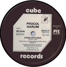 Procol Harum - A Whiter Shade Of Pale c/w Conquistador 12 Inch Vinyl Single (...
