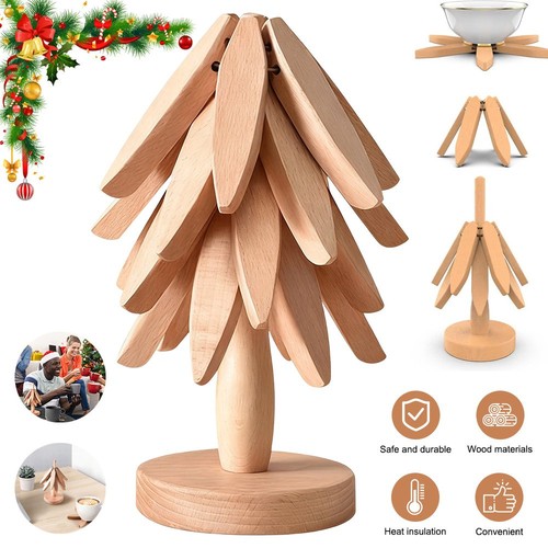 Wooden tree shaped trivets set - wooden, tree-shaped