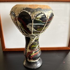 Vintage African Handmade & Painted Djembe / Bongo Clay Drum 25cm - see details 