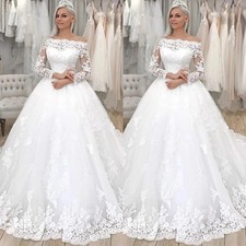 Elegant Wedding Dresses Off Shoulder Long Sleeve Sweep Train Lace Bridal Gowns