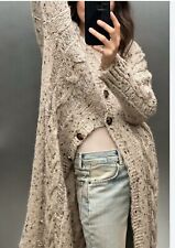 ZARA CAMEL V-NECK CABLE KNIT COAT LONG CARDIGAN SIZE M Distressed Look