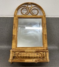 Vintage Wall Mirror Rattan Bamboo Cane Boho Mid Century Retro With Shelf