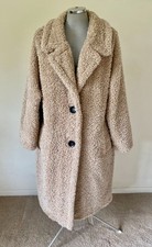 Soft Beige oversize long Teddy bear winter coat F&F size 14 -16 Large /Tall