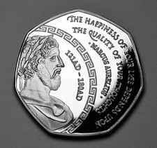 Marcus Aurelius Stoic/Stoicism Silver Commemorative Coin. Cardinal Virtues