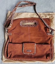 Carpisa Large Tan Suede Shoulder Bag,  Adjustable & Detachable Mock Croc Strap