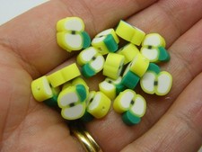 60 Apple fruit beads yellow white polymer clay FD157