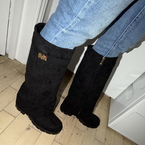 Women black suede knee - suede,