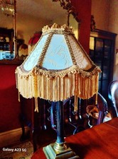 "Osborne" Victorian style glass beaded lampshade. cream & gold silk damask. 10"