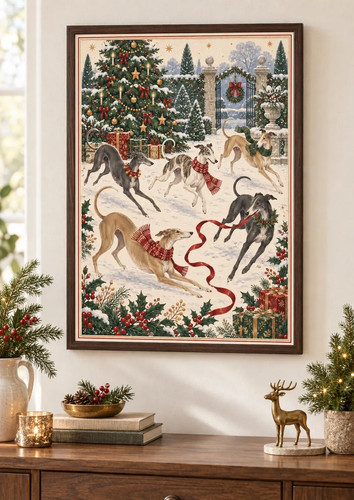 Greyhound christmas print - christmas,