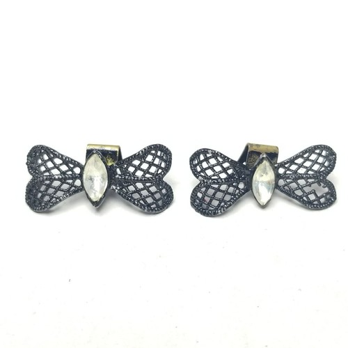 Vintage black rhinestone bow - vintage,