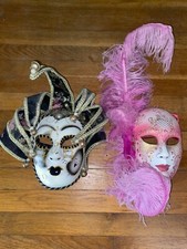 Pair His Hers Masquerade Ball Face Masks Venetian Full Eye Feather Burlesque