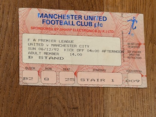 Ticket 1992 manchester - 1992/93,