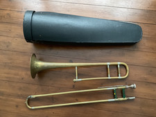 A vintage trombone stamped The Stratford by BESSSON untested brass