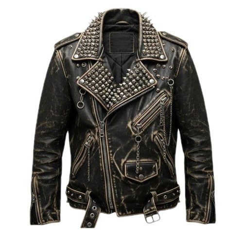 Studded black leather biker - studded,