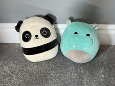 Squishmallow Black & White Panda & Hippo Approx 8 inches