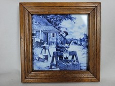 Delft Tile Blue Oak Framed