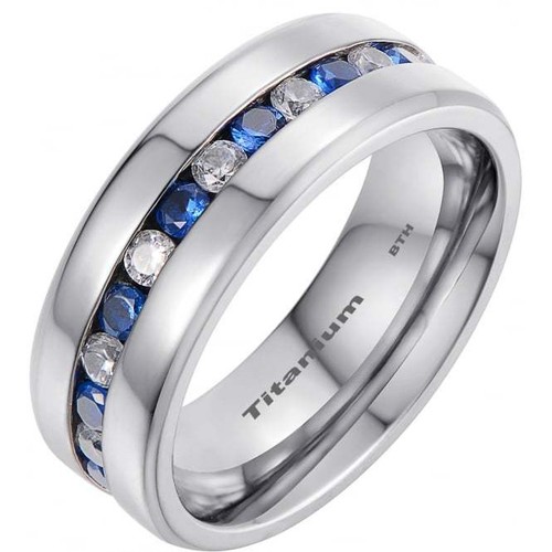 Mens titanium ring with blue - ring,