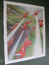MICHAEL TURNER LARGE RED ARROWS AIRCRAFT C1974 SIGNED  PRINT  VGC