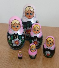 Set of 5 Russian Wooden Stacking Dolls Handpainted