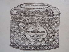 Original pen & ink wash painting Fortnum & Mason tea caddy Earl Grey Classic Tea