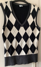 LADIES BLACK & WHITE SLEEVELESS  ARGYLE PATTERN JUMPER BY OASIS SIZE 16 BN