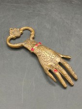 ?️Vintage Ornate Brass Hand Bottle Opener with Red Rhinestones c.1950s