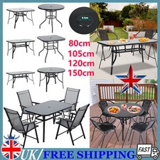 Glass Top Table Outdoor Garden Patio Dining Tables Metal Frame with Parasol Hole