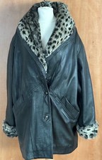 Vintage Nappa Black Leather Jacket Faux Fur Collar Size EU38/10-12