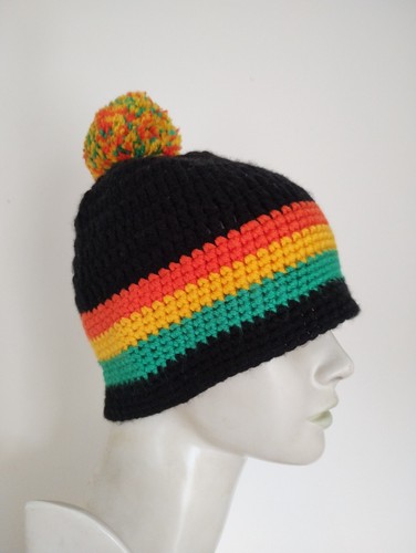 Hand knitted black - with, multi