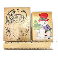 Vtg Wood Rubber Stamps Christmas Hero Arts H861 Snowman  PSX K-292 Santa 90s