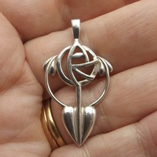Sterling silver pendant unusual shape Mackintosh Glasgow Rose design by Carrick