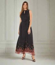 Ex Wallis Womens Maxi Dress Black Polka Dots Paisley Border Print  rrp£55