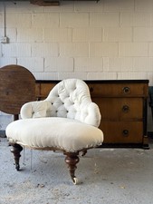 A 19thC English Button Back Salon or Conversation Chair, C1880, Part Upholstery