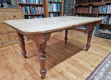 Antique Country Rustic Pine Kitchen Dining Farmhouse Table On Castors