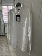 Mens Fred Perry Shirt White Long Sleeve Genuine Size Large
