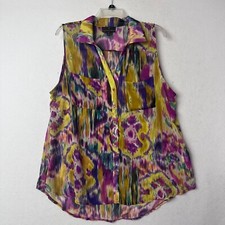 Fenn Wright Manson shirt sz 1X sheer sleeveless yellow purple colorful